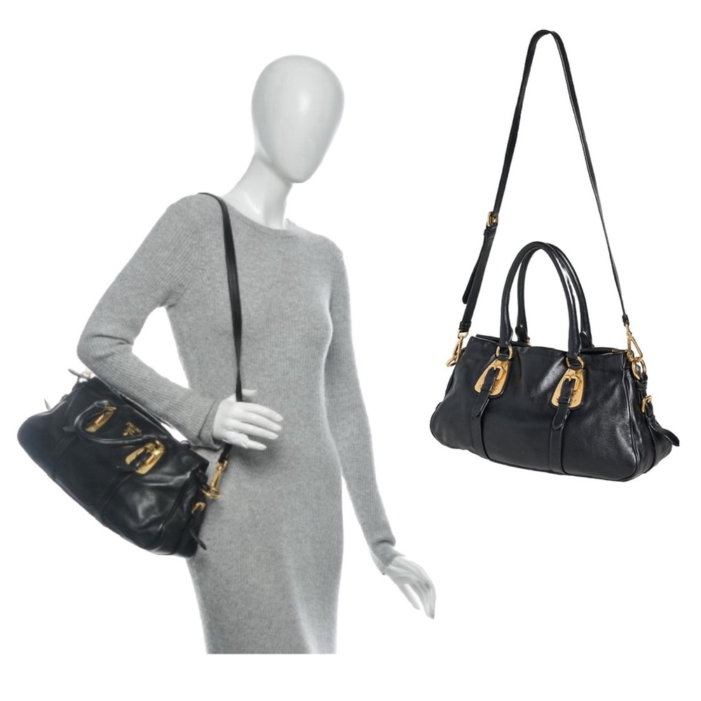 SOLD!!PRADA Black Calfskin Bauletto Handbag Medium Black with Lock, COA Dustbag - Picture 9 of 17